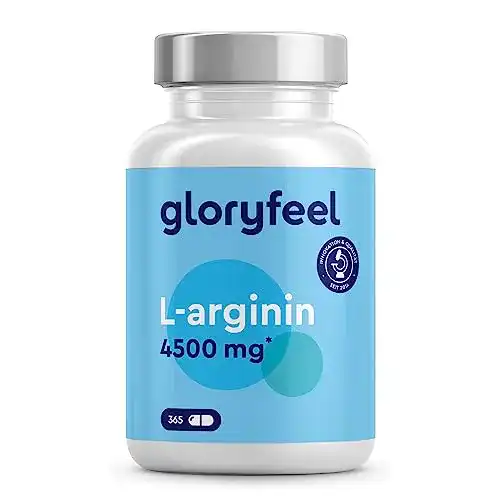 L-Arginin gloryfeel, 365 vegane Kapseln, 4500mg pflanzliches HCL