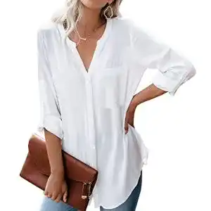 Weiße Blusen Dordanity Damen Bluse Elegant V-Ausschnitt Hemd