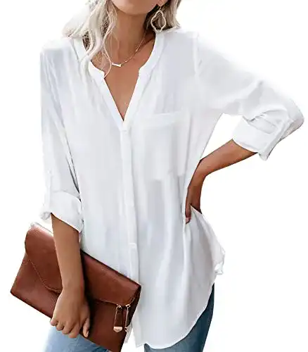 Weiße Blusen Dordanity Damen Bluse Elegant V-Ausschnitt Hemd