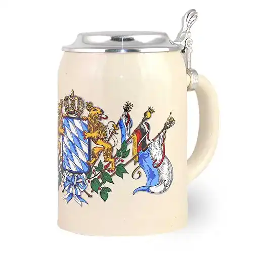 Steinkrug mei LebensGfui Bavariashop Bayern Incl. Zinndeckel