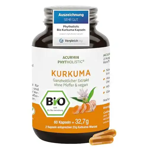 Kurkuma-Kapseln Phytholistic Bio Kurkuma Kapseln im Gla, 60 Stck