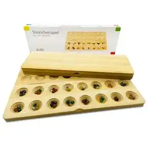 Kalaha GICO Steinchenspiel Hus Bao groß aus Holz mit Edelsteinen