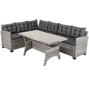 Gartenmöbel-Set Casaria Polyrattan Lounge Set WPC grau