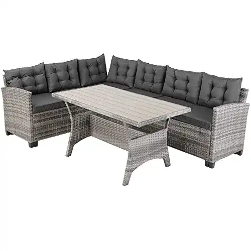 Gartenmöbel-Set Casaria Polyrattan Lounge Set WPC grau