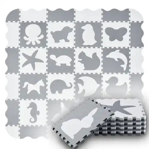 Puzzlematte Juskys Kinder Timon 36 Teile mit 16 Tieren in grau weiß