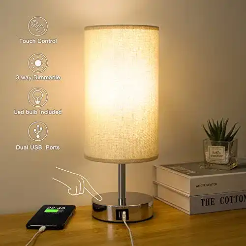 Nachttischlampe Dicoool, Touch-Lampe, Rund, E26, Dimmbar