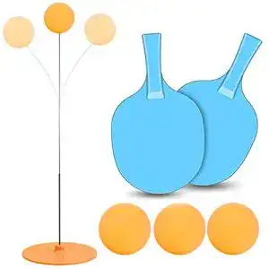 Tischtennis-Trainer Akiimy Tischtennis-Übungsset mit elastischem Weichschaft Freizeit 2 Tischtennisschläger & 3 Ping Pong Bälle