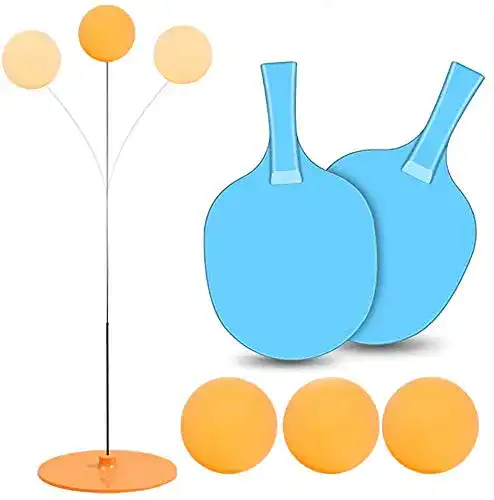 Tischtennis-Trainer Akiimy Tischtennis-Übungsset mit elastischem Weichschaft Freizeit 2 Tischtennisschläger & 3 Ping Pong Bälle