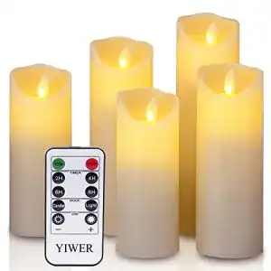 LED-Kerze YIWER LED Kerzen, Flammenlos, Set aus 5, Echtwachs
