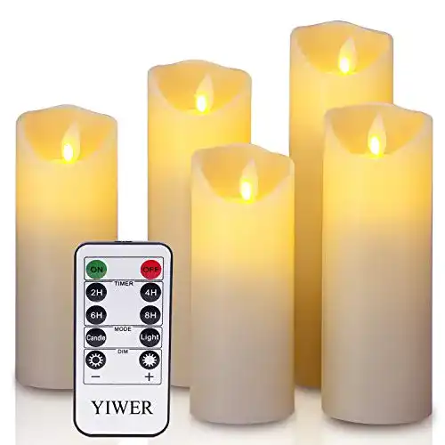 LED-Kerze YIWER LED Kerzen, Flammenlos, Set aus 5, Echtwachs