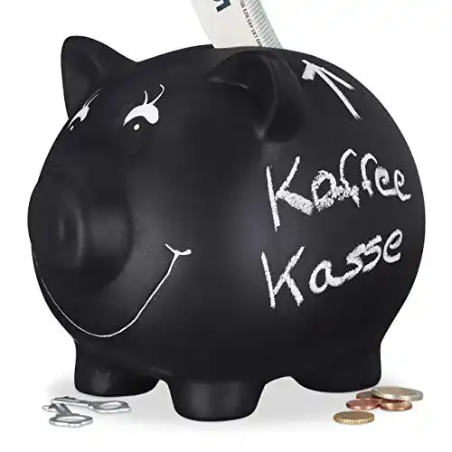 Sparschwein Relaxdays, zum Beschriften, Keramik, Kreide