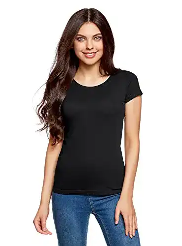 Schwarzes T-Shirt oodji Ultra Damen T-Shirt Basic aus Baumwolle