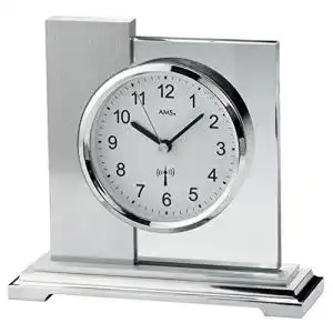 Kaminuhr AMS F5140 Funk Tischuhr, Holz, Silber, 17 cm x 16 cm x 6 cm