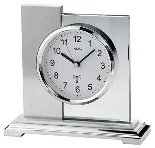 Kaminuhr AMS F5140 Funk Tischuhr, Holz, Silber, 17 cm x 16 cm x 6 cm