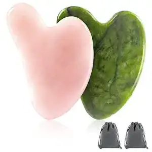 Gua Sha Yosemy 2Stk ,1Stk Jade Gesicht Massagestein+1Stk Rosenquarz