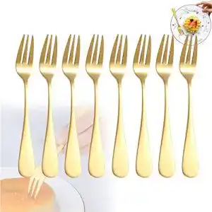 Kuchengabeln Zeaying 8 Stück , Gabeln, Gold, Tafelgabeln, Edelstahl