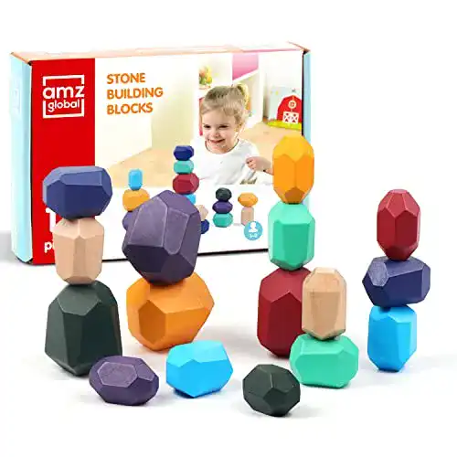 Stapelsteine amzglobal Holzbausteine Montessori, aus Holz