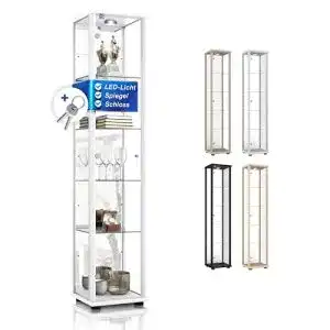 Glasvitrine abschließbar K-Möbel, Weiss, 176x37x33 cm, LED
