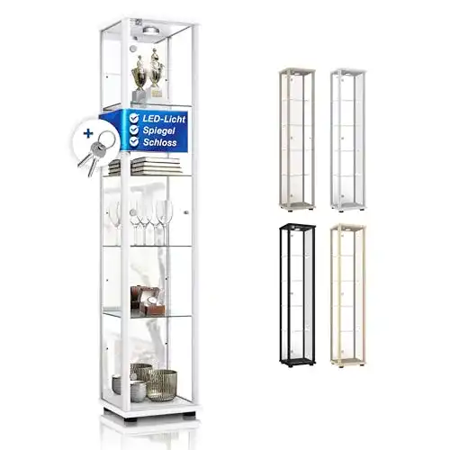 Glasvitrine abschließbar K-Möbel, Weiss, 176x37x33 cm, LED