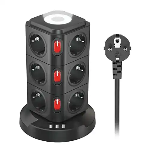 Steckdosenturm UOOGOU 12 Fach Steckdosenleiste mit 3 USB