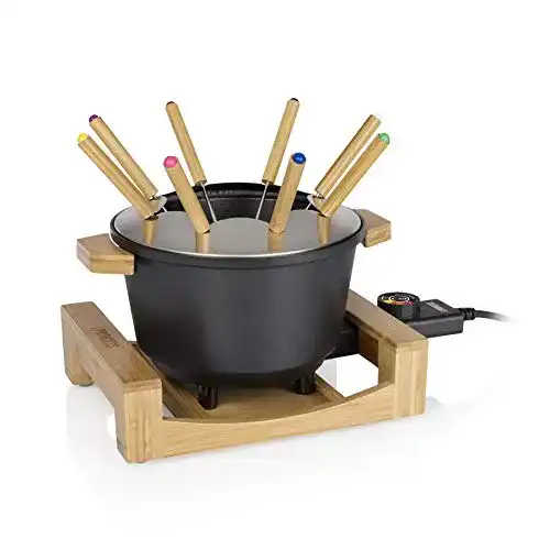 Käsefondue Princess Bambus Fondue Pure Black, 800 Watt, 1,5L