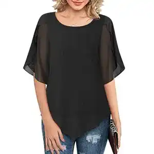 Schwarze Bluse Gaharu Tunika Damen Sommer Locker Halbarm
