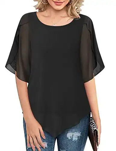Schwarze Bluse Gaharu Tunika Damen Sommer Locker Halbarm