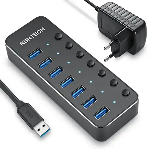 USB-Hub 7 Port RSHTECH USB Hub Aktiv 3.0 mit Netzteil