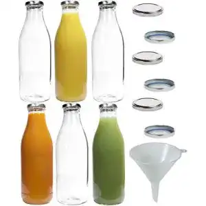 Milchflasche mikken 6X Glasflasche 1 Liter mit 12x PVC inkl Trichter