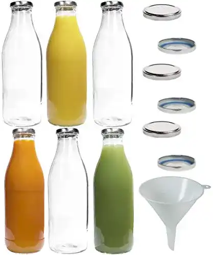 Milchflasche mikken 6X Glasflasche 1 Liter mit 12x PVC inkl Trichter