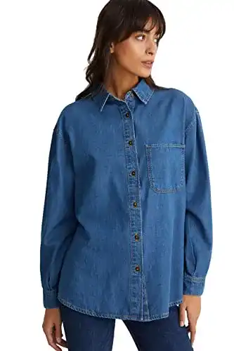 Jeanshemd Damen C&A Hemd Top Langärmelig Jeans-blau 40