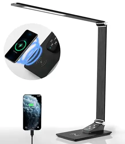 Schreibtischlampe ZOVER LED Metall Tischlampe,10W QI Kabellos