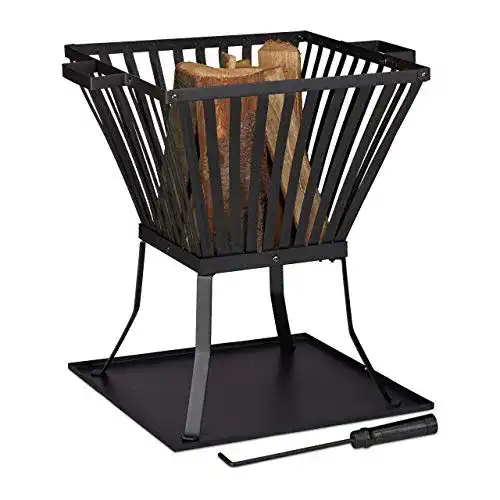 Feuerkorb Relaxdays XL mit Schürhaken, mit Unterlage, für Holz