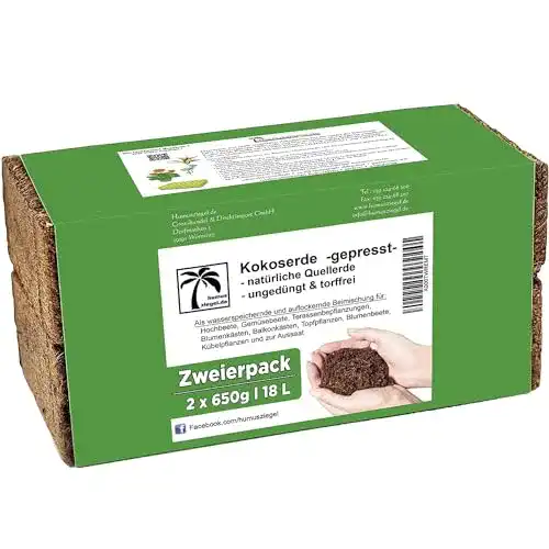 Anzuchterde Humusziegel – 18 L Kokoserde – 2 x 650g – Blumenerde