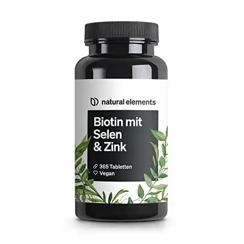 Biotin natural elements + Selen + Zink, 365 vegane Tabletten