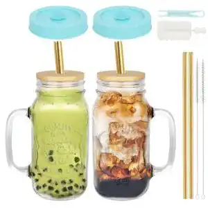 Bubble-Tea-Becher ZgoEC 730ML Mason Jar Trinkglas, 2er Set