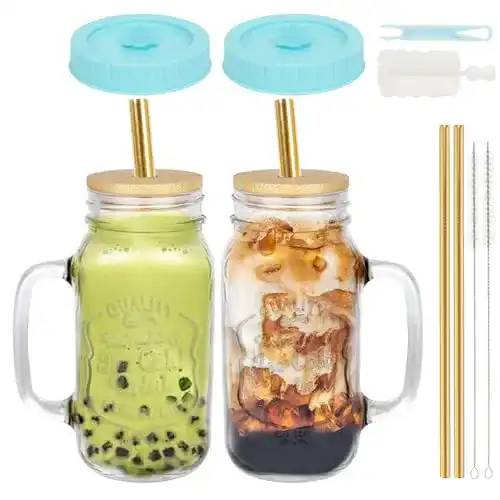 Bubble-Tea-Becher ZgoEC 730ML Mason Jar Trinkglas, 2er Set