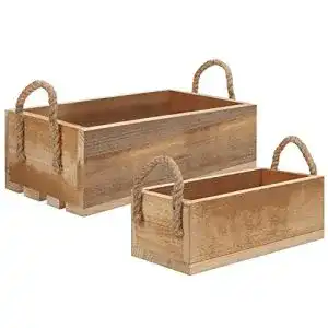 Holzkiste BELLE VOUS Vintage Kisten mit Seil Griffen, 2er Pack