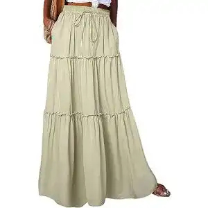 Maxirock Byoauo Damen Rock Boho Lange A-Linie Swing Skirt