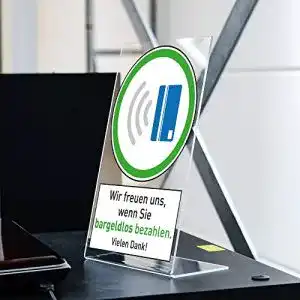 Bargeldlos-bezahlen-Schild STEMPEL-FABRIK Acrylaufsteller