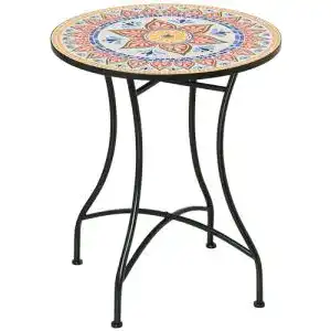 Mosaiktisch Outsunny Gartentisch rund Bistrotisch Keramik Metall