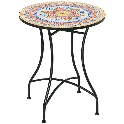 Mosaiktisch Outsunny Gartentisch rund Bistrotisch Keramik Metall