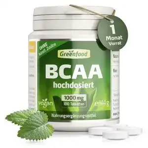 Eiweiß-Tabletten Greenfood BCAA, 1000 mg, hochdosiert, 100