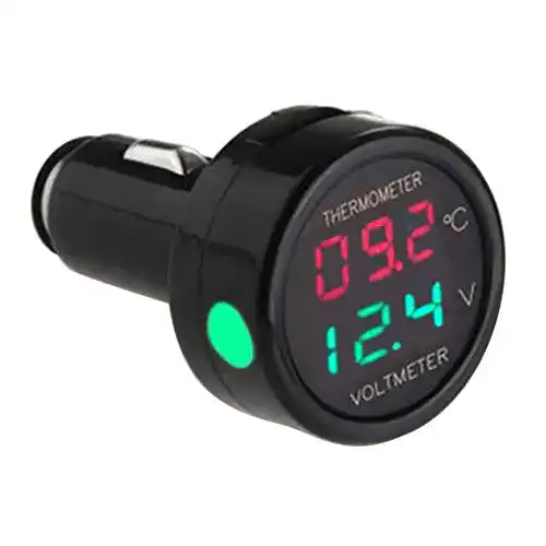 Auto-Thermometer 2 in1 Auto Zigarettenanzünder, Digital 12V/24V Voltmeter Thermometer