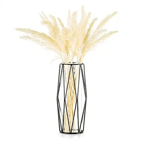 Bodenvase Glasseam Glasblumenvase mit Metallregalständer