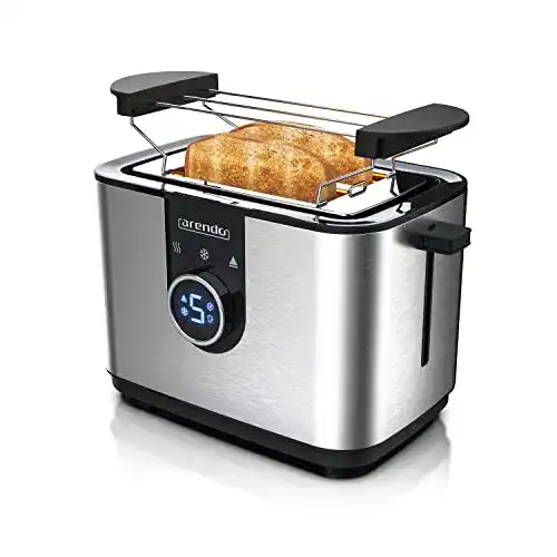 Toaster Edelstahl arendo, digital, 2 Scheiben mit Brötchenaufsatz