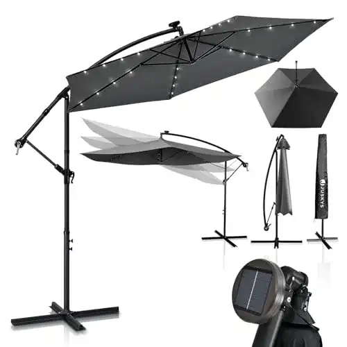 Sonnenschirm (grau) Juskys Ampelschirm Brazil 350 cm LED