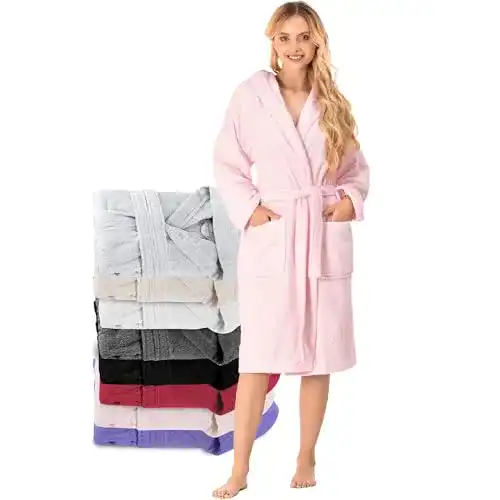 Bademantel Damen Twinzen – L – Rosa – 100% Baumwolle (350g/m²)