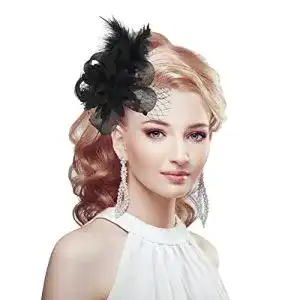 Fascinator Yolev Hut Damen Schwarze Blumenfeder Mesh