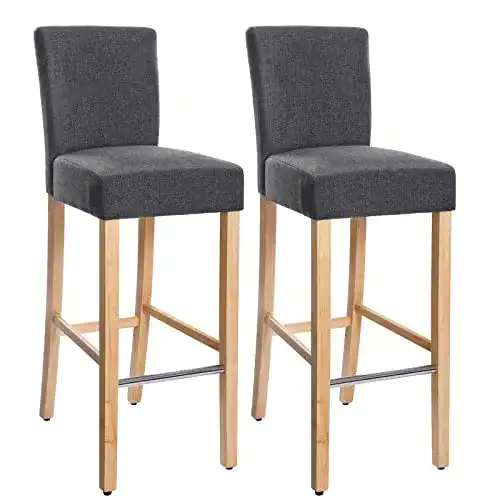 Barhocker SONGMICS, 2er Set, Barstühle mit Lehne, Massivholz